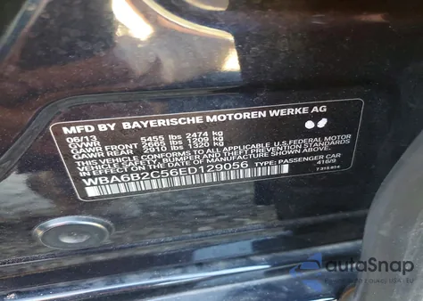 2014 BMW 650 I Gran Coupe z USA, uszkodzony, nr VIN WBA6B2C56ED129056